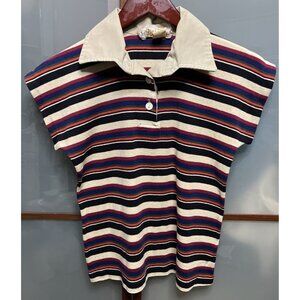 Bananas by Nancy Bossio Vintage 70s Striped Collared Button Up Shirt Tee Blouse